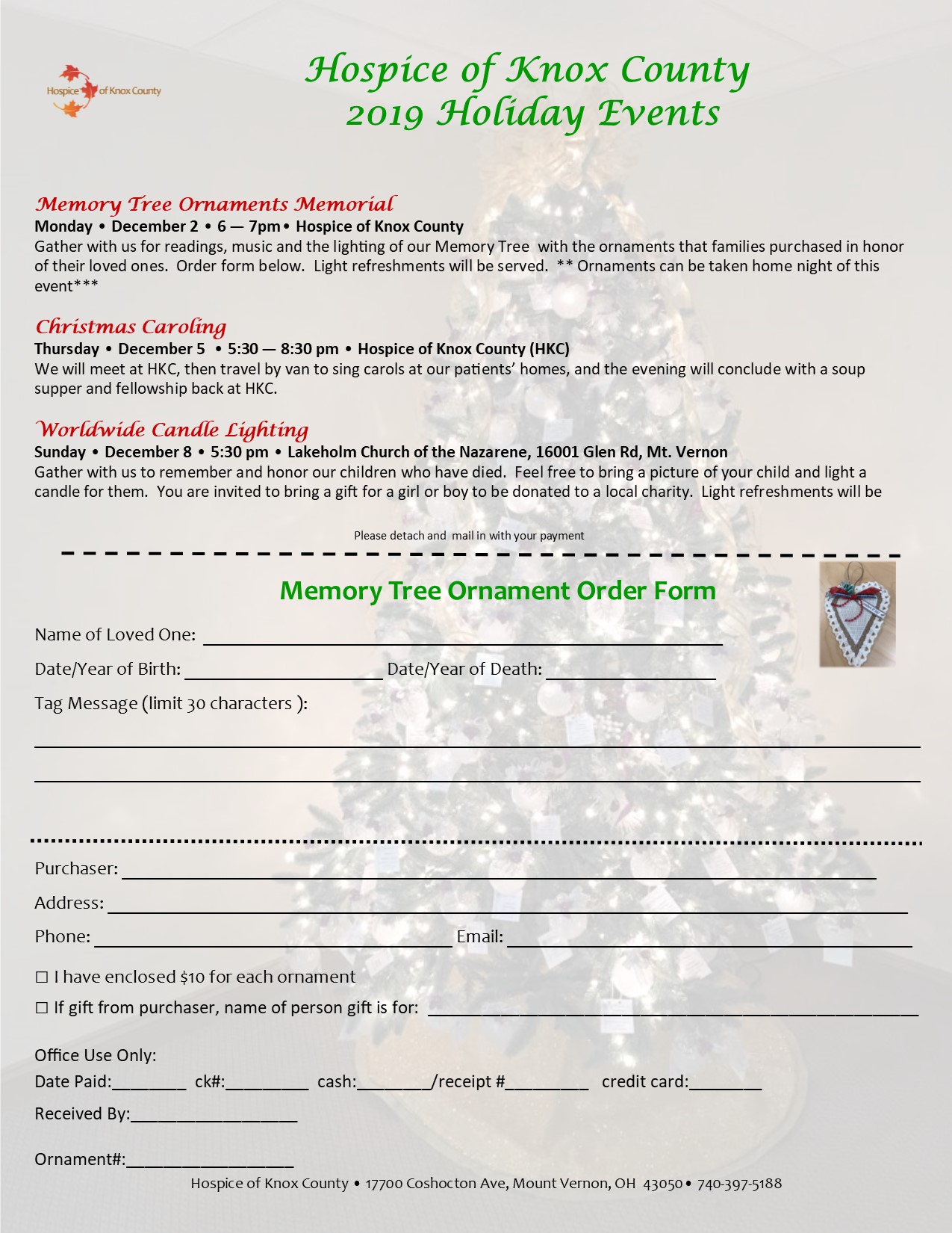 2019 Memory Ornament Order Form